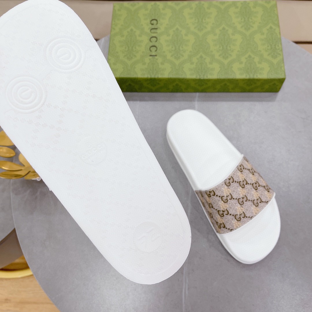 Gucci Women's Gucci Slide Sandal With Bees White And Brown For Women 407345 - Soul Replicas