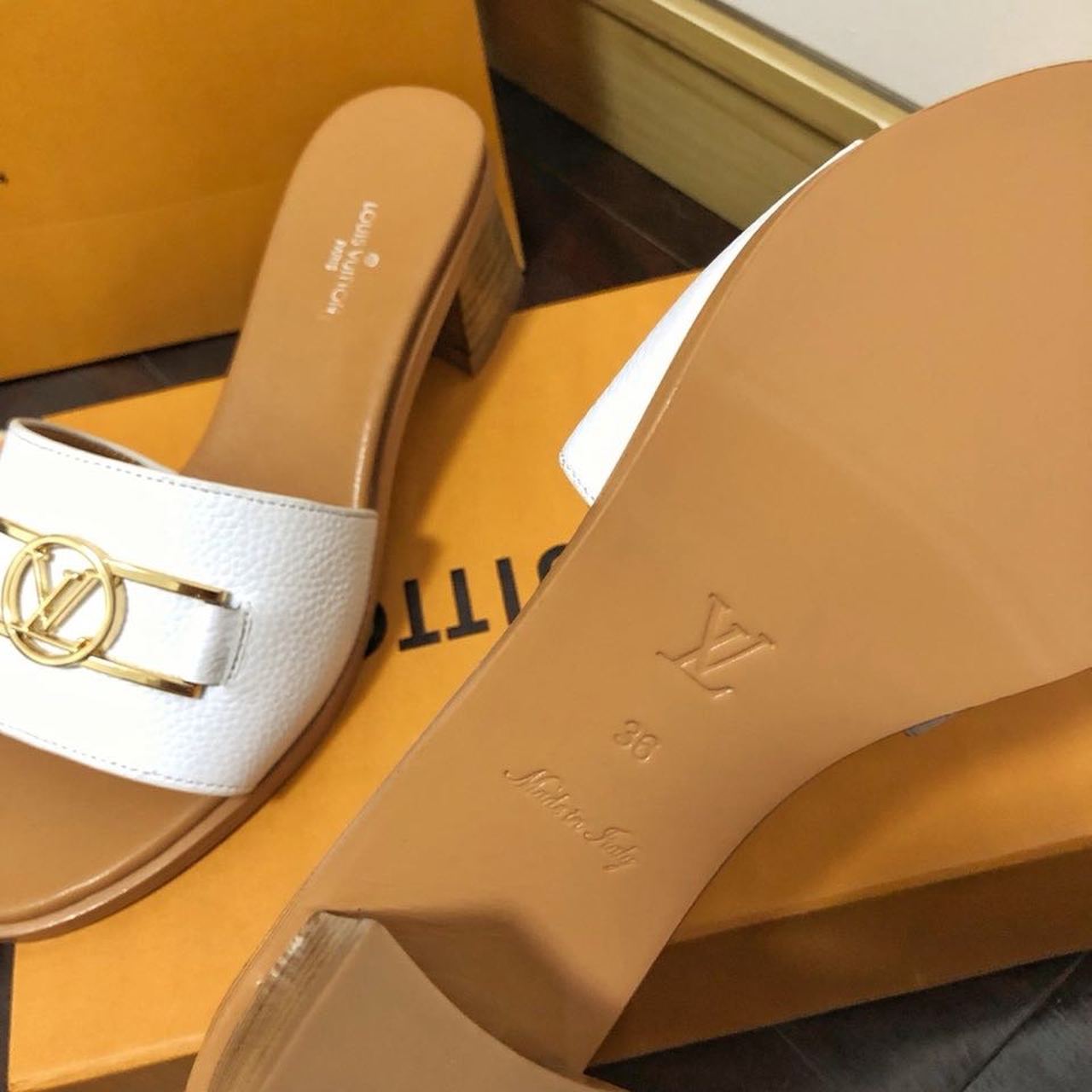 Louis Vuitton Lock It Mule White/Brown For Women LV - Soul Replicas