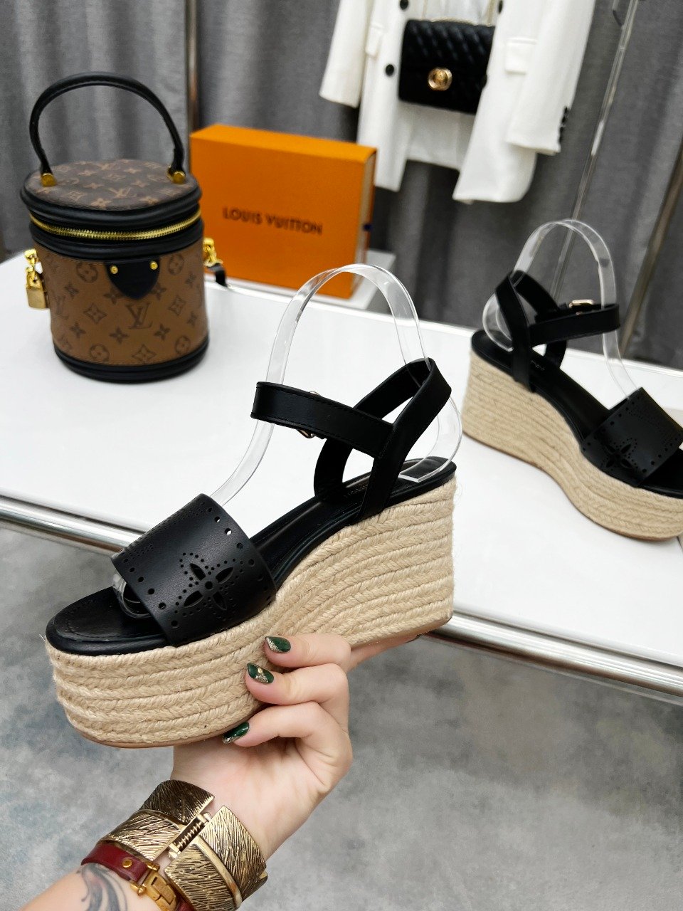 Louis Vuitton Women's Starboard Wedge Sandal Black For Women LV - Soul Replicas