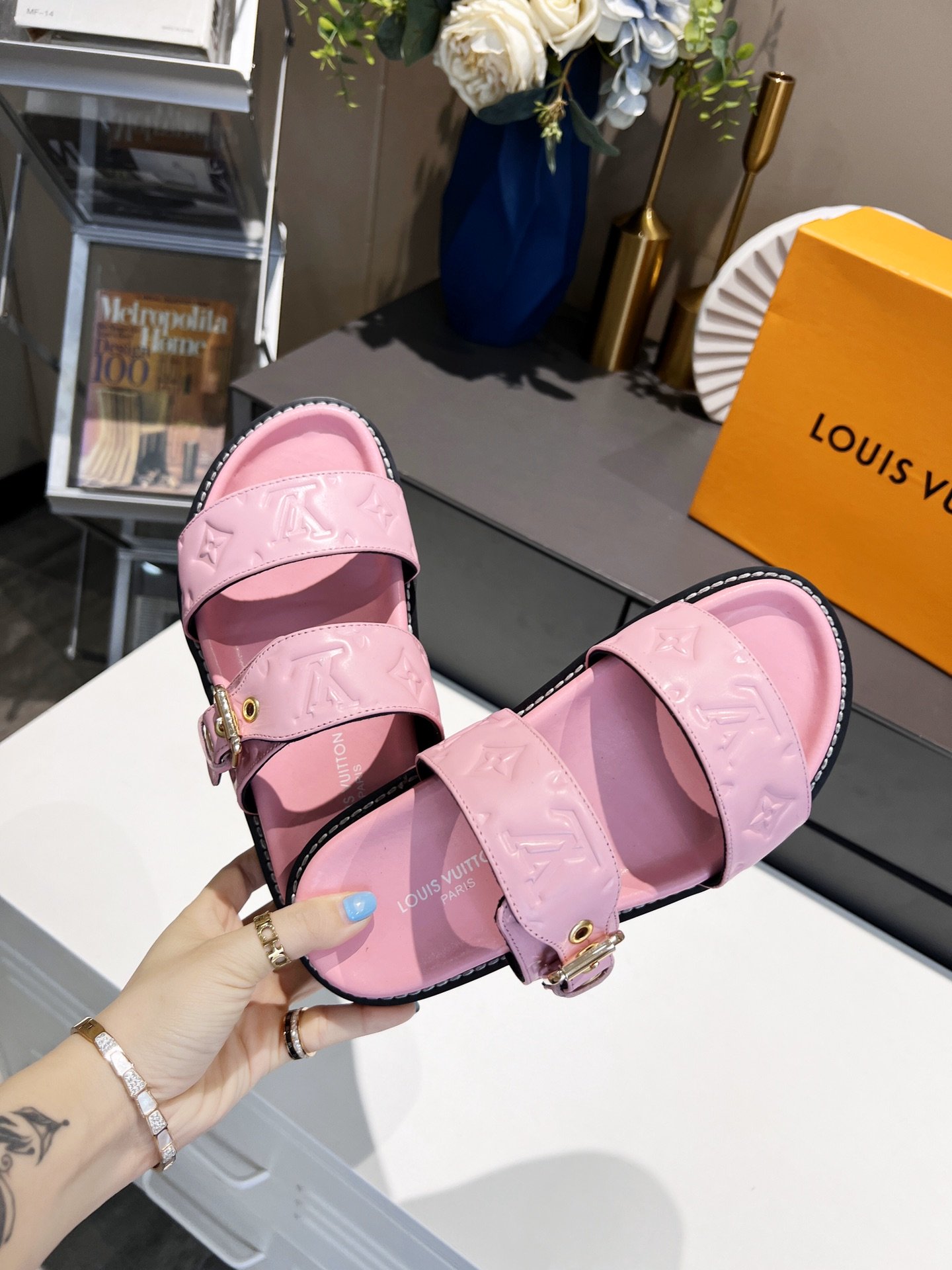 Louis Vuitton Women's Bom Dia Flat Mule Pink For Women LV - Soul Replicas