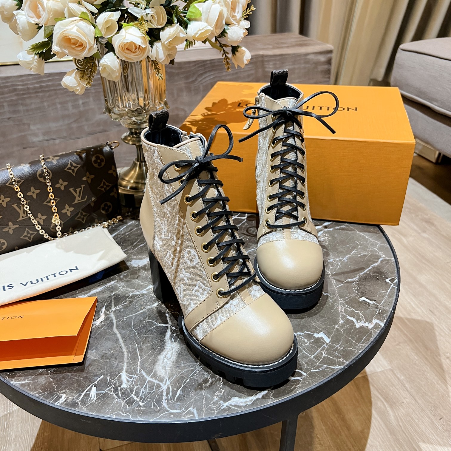 Louis Vuitton Women's Star Trail Ankle Boot Beige For Women LV - Soul Replicas