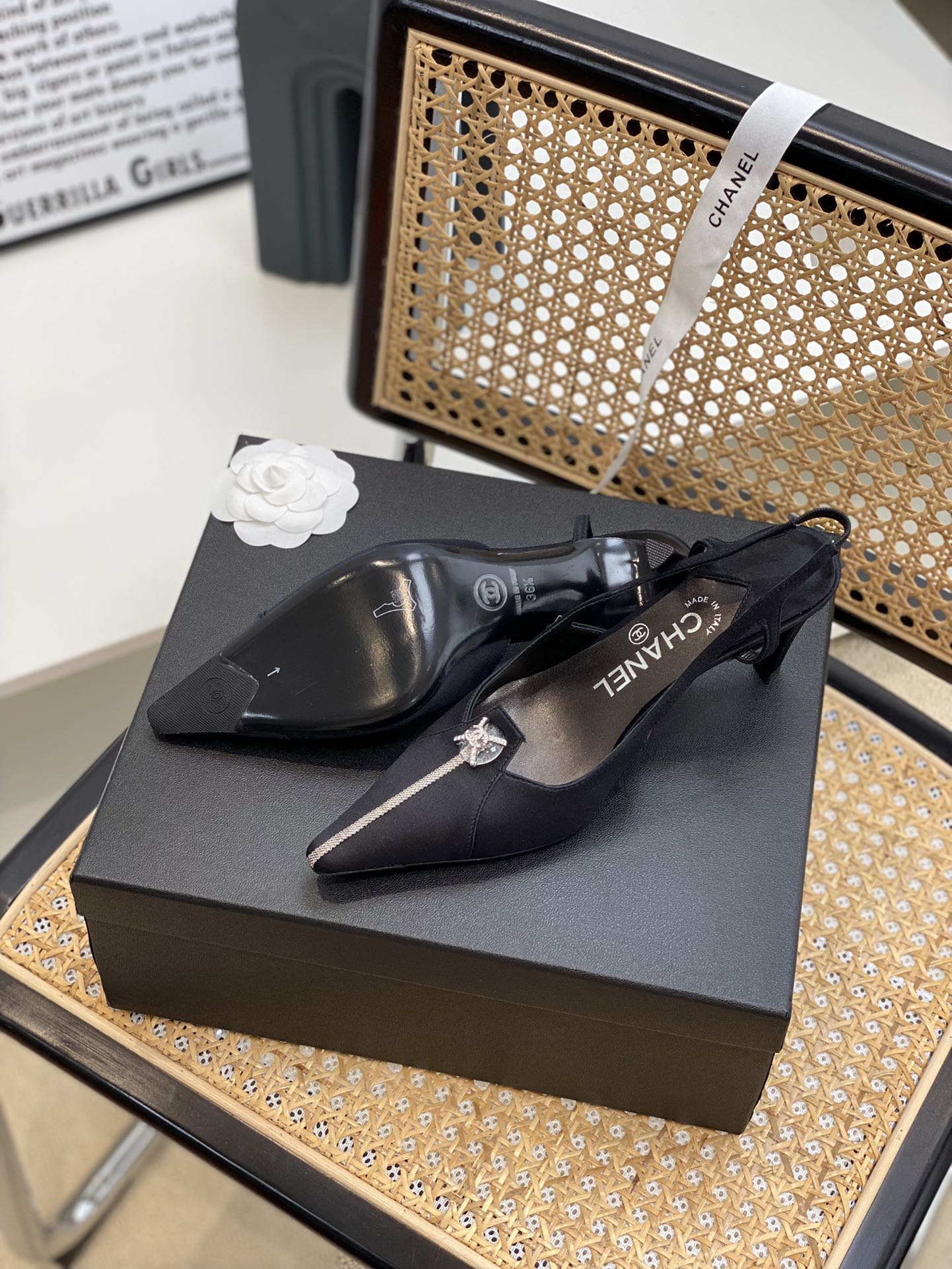 Chanel Women's Pumps Heels Satin Black For Women 3in/7.6cm - Soul Replicas