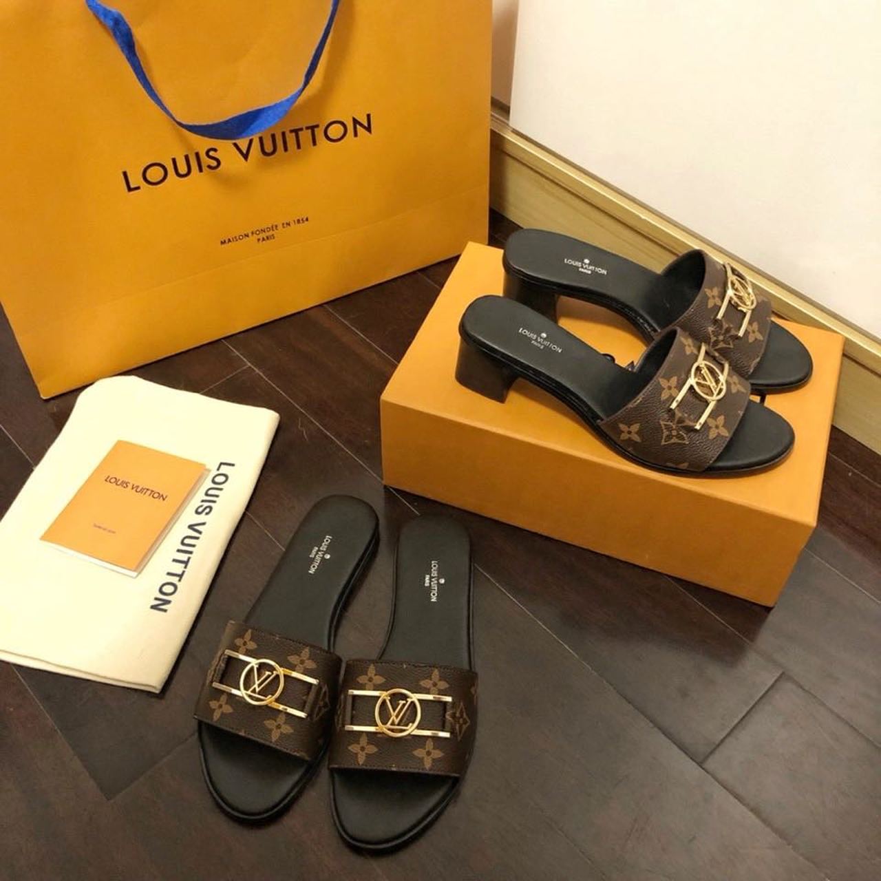 Louis Vuitton Lock It Mule Patent Monogram Canvas Black/Brown For Women LV 1A660F - Soul Replicas
