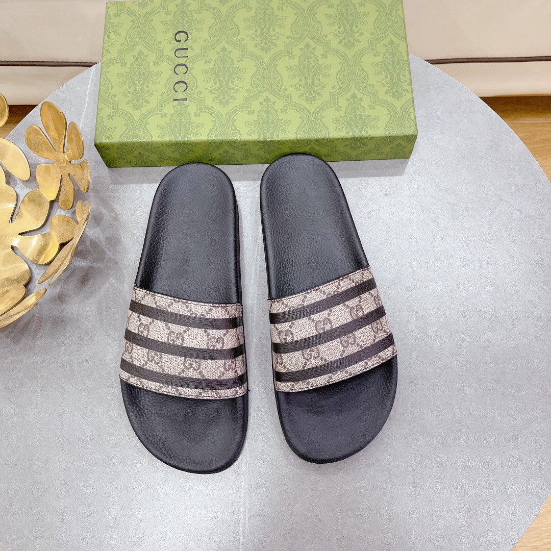 Gucci Women's Gucci Slide Sandal Stripes Black For Women 407345 - Soul Replicas