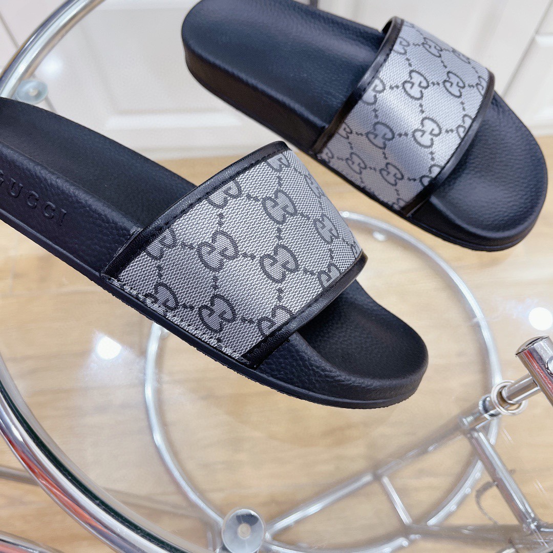 Gucci Women's Gucci Slide Sandal Black And Gray For Women 407345 - Soul Replicas