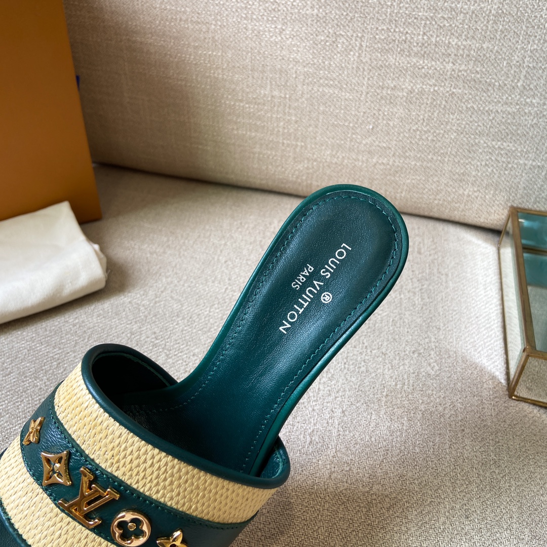 Louis Vuitton Women's Lock It Mule Green For Women LV 3.7in/9.5cm - Soul Replicas