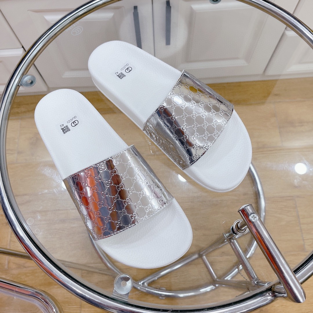 Gucci Women's Gucci Slide Sandal White Silver For Women 407345 - Soul Replicas