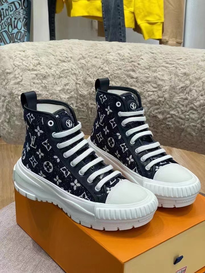 Louis Vuitton Squad Sneaker Boots Monogram Denim Black For Women LV - Soul Replicas