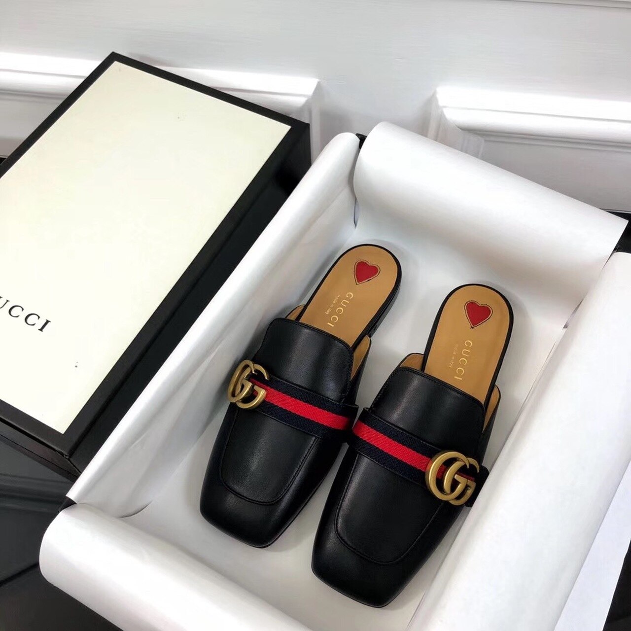 Gucci Peyton Slippers Black For Women Gucci ‎‎423694 DKHC0 1061 - Soul Replicas