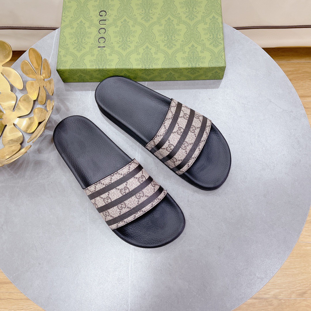 Gucci Women's Gucci Slide Sandal Stripes Black For Women 407345 - Soul Replicas