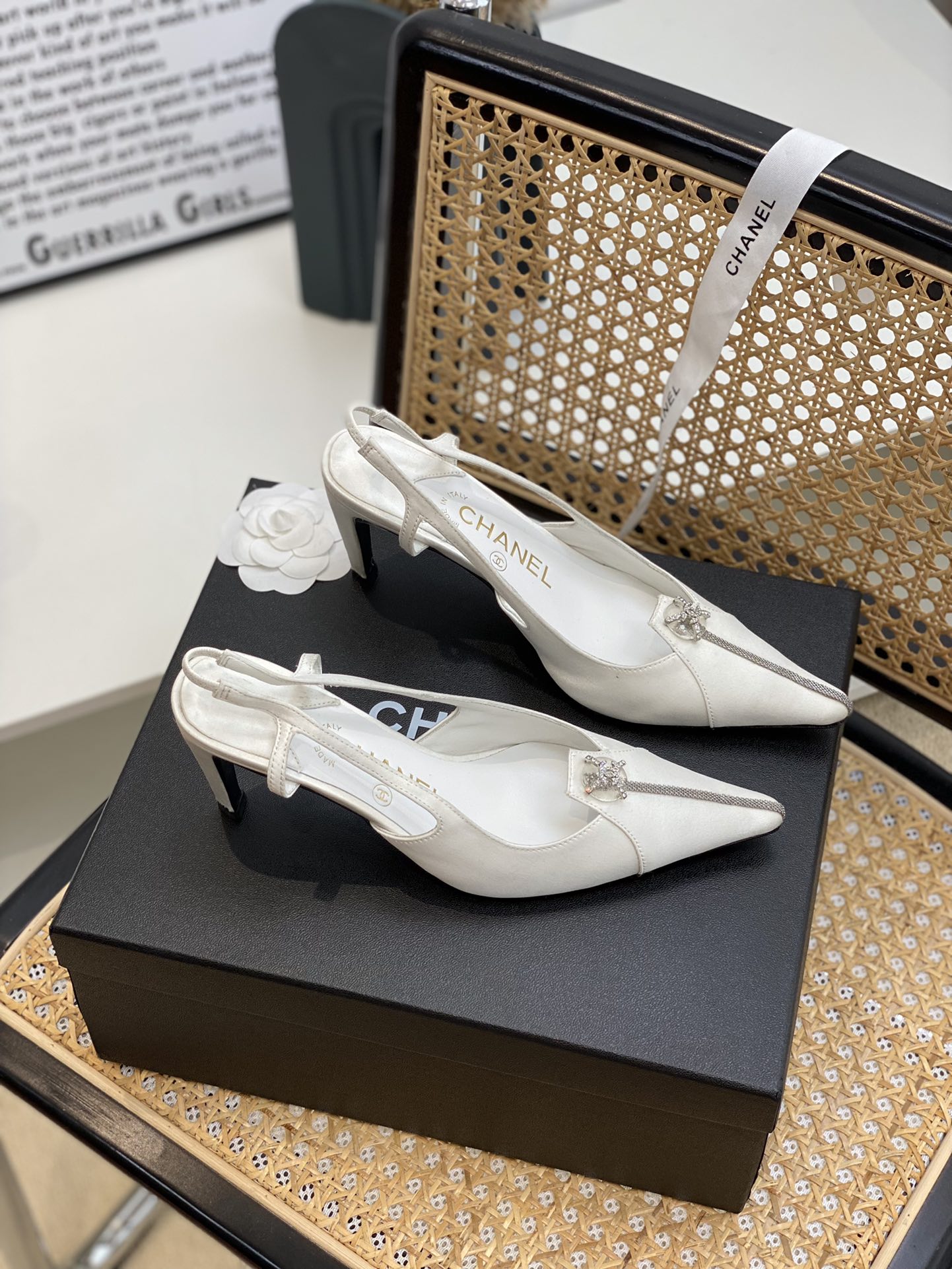 Chanel Women's Pumps Heels Satin White For Women 3in/7.6cm - Soul Replicas