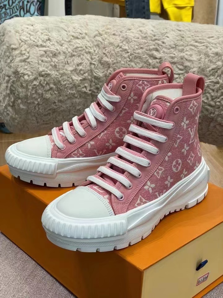 Louis Vuitton Squad Sneaker Boots Monogram Denim Pink For Women LV 1A9S1I - Soul Replicas