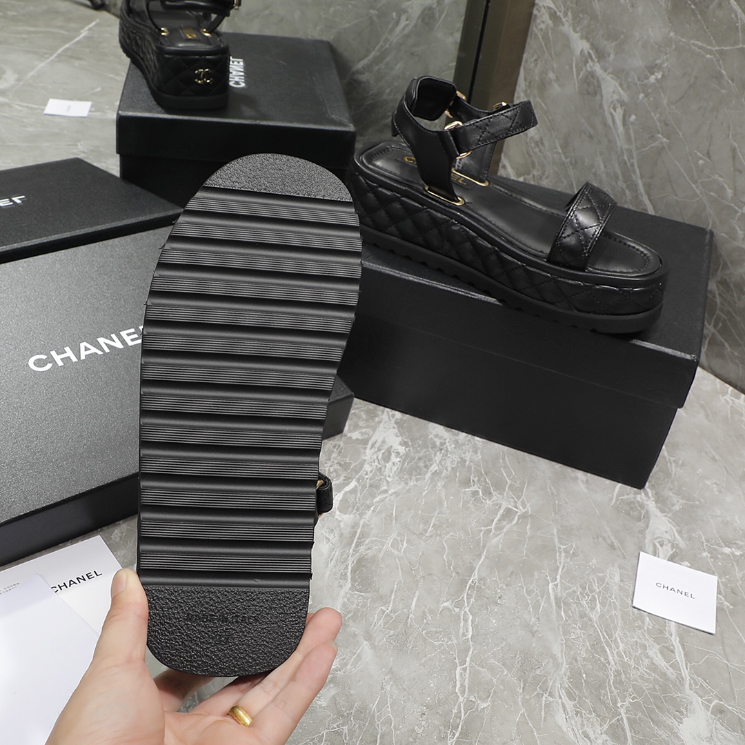 Chanel Women's Sandals Black For Women 2in/5cm - Soul Replicas