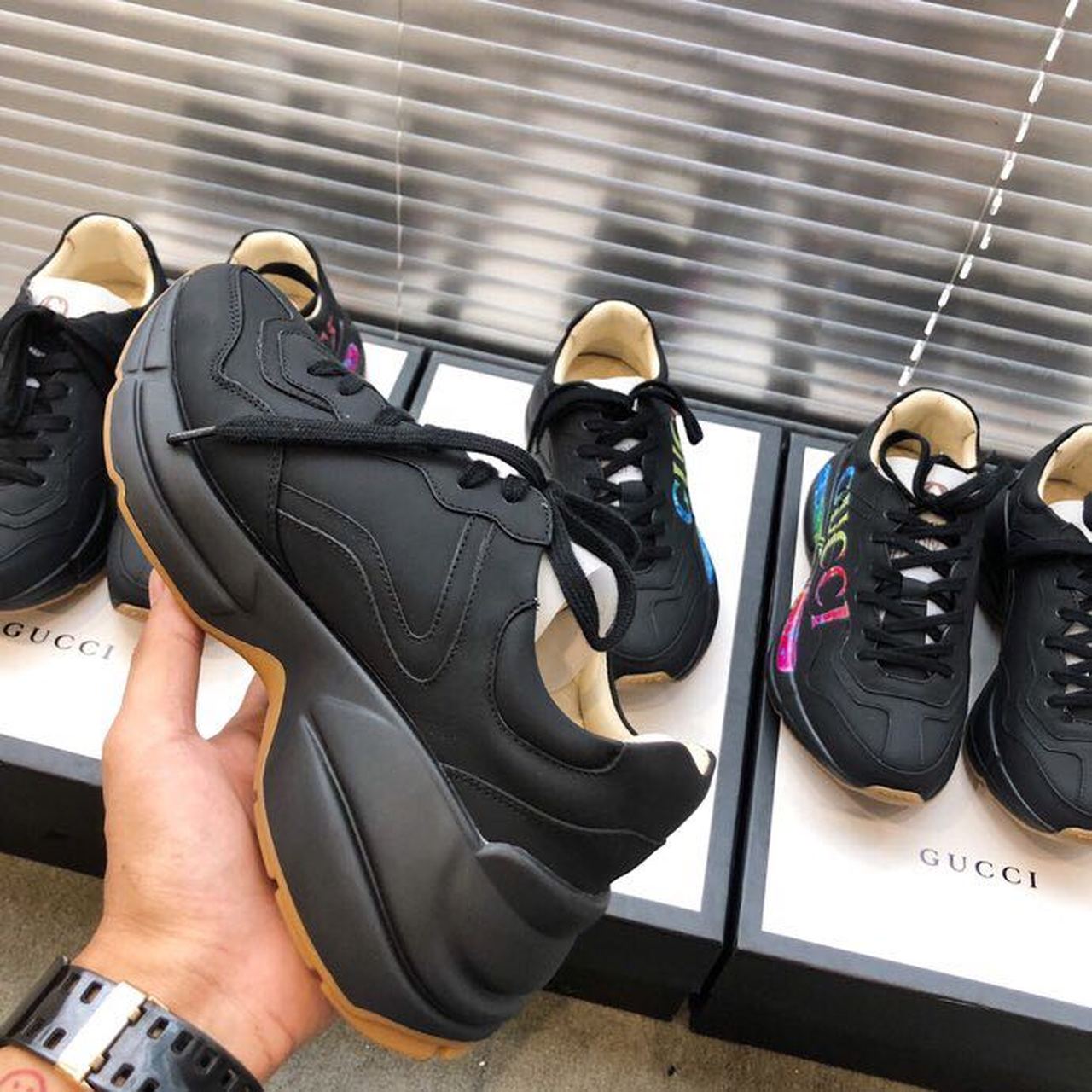 Gucci Women's Rhyton Gucci Logo Sneaker Black For Women Gucci - Soul Replicas