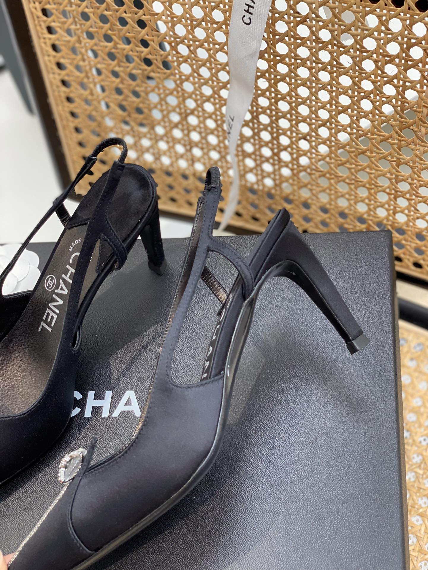 Chanel Women's Pumps Heels Satin Black For Women 3in/7.6cm - Soul Replicas