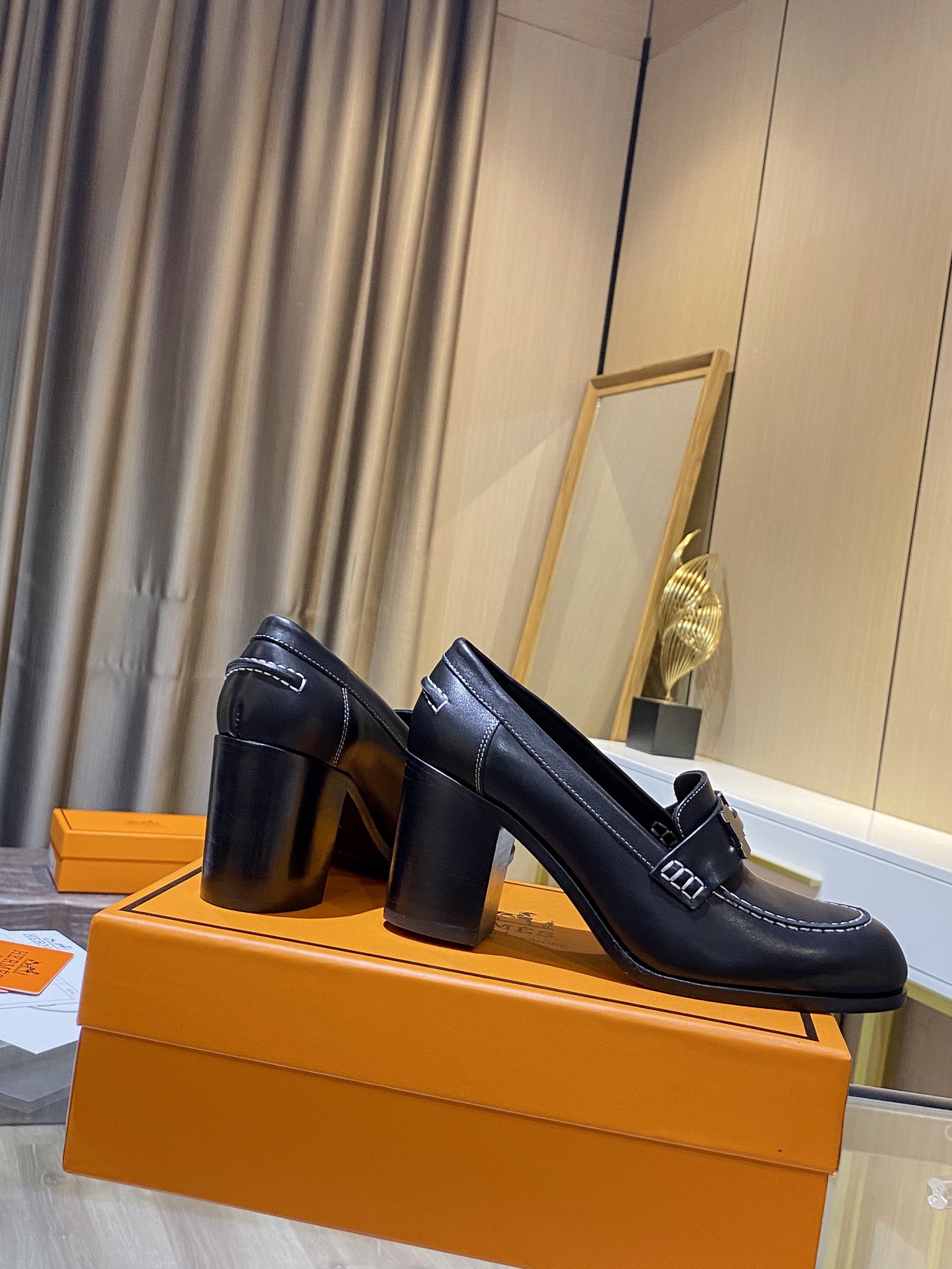 Hermes  Shoes Heel Black For Women 2.8in/7cm - Soul Replicas