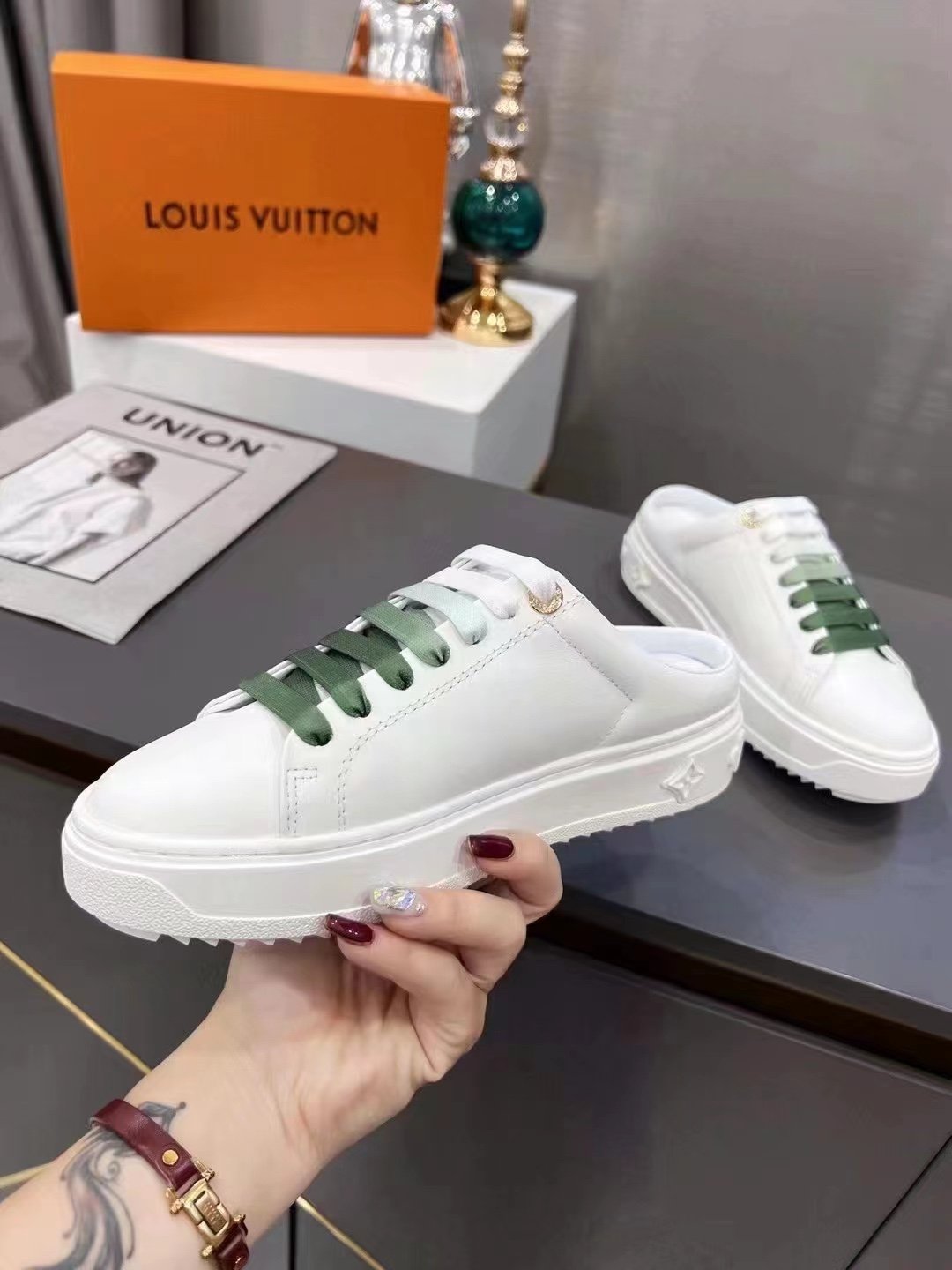 Louis Vuitton Women's Time Out Open-Back Sneaker Green For Women LV 1AA1CZ - Soul Replicas
