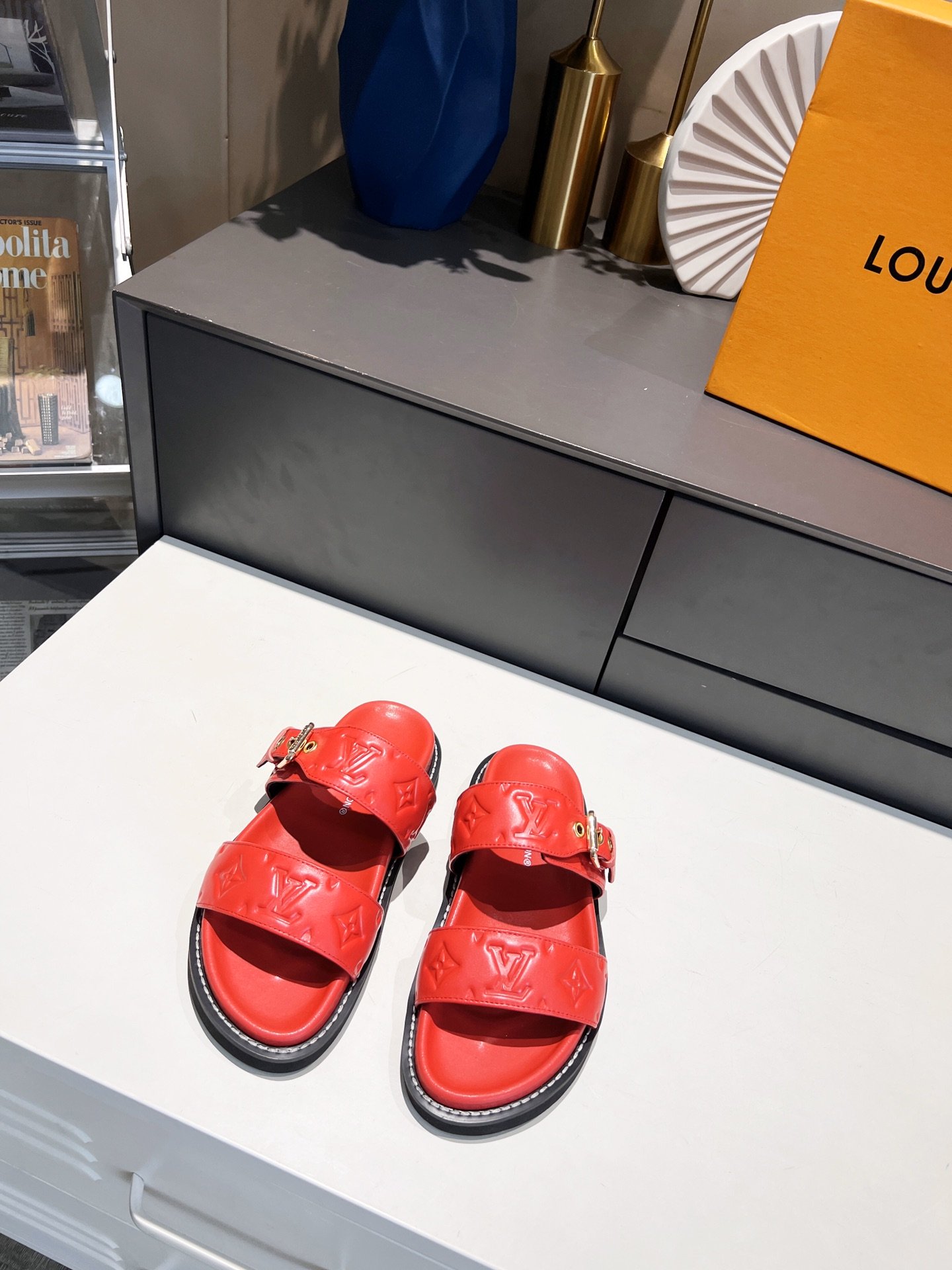 Louis Vuitton Women's Bom Dia Flat Mule Red For Women LV - Soul Replicas