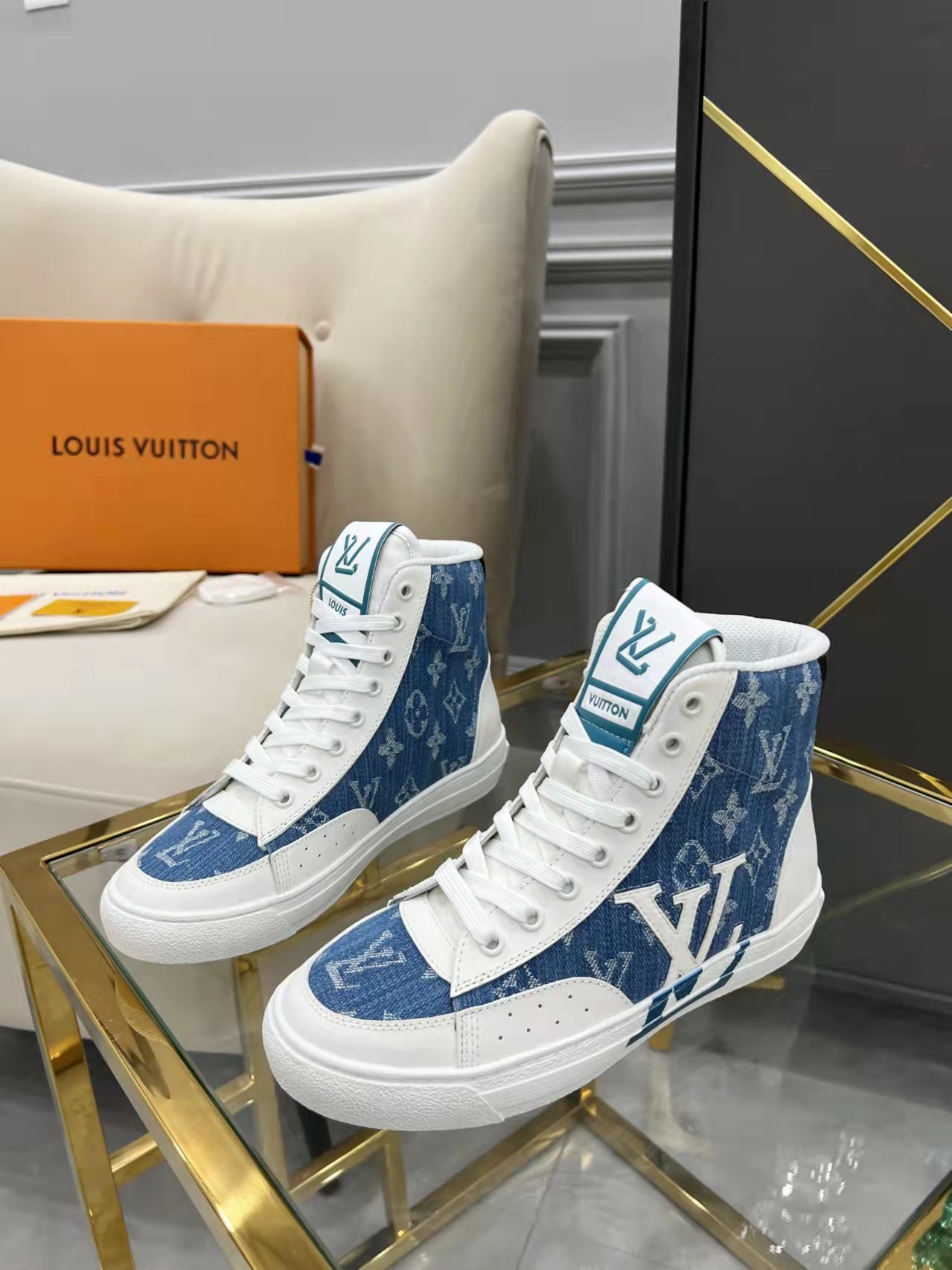 Louis Vuitton Charlie Sneaker Boot Monogram Denim Blue For Women LV 1AA47H - Soul Replicas