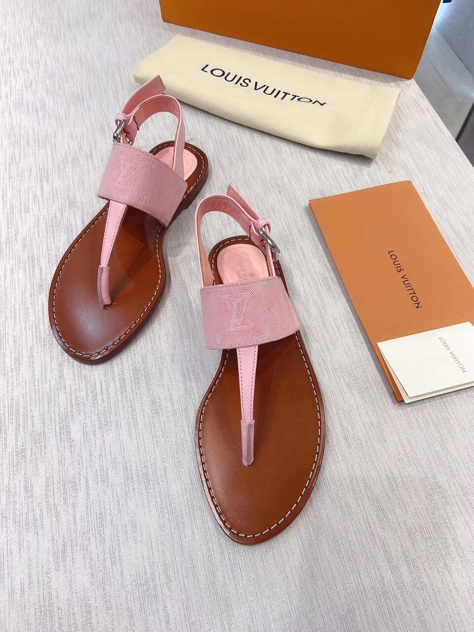 Louis Vuitton Starboard Flat Thong Sandal Monogram Denim Pink For Women LV - Soul Replicas
