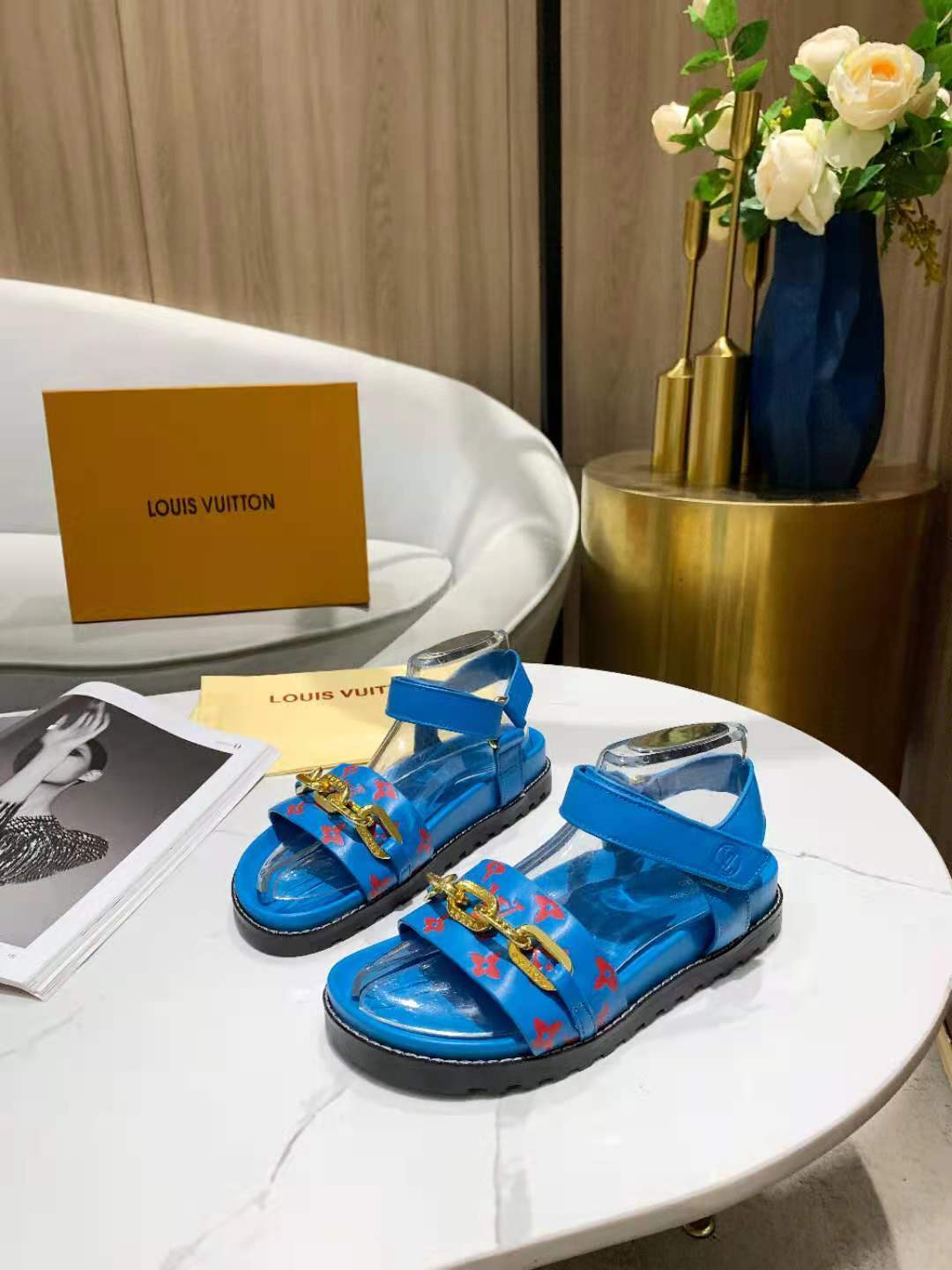 Louis Vuitton Paseo Flat Comfort Sandal Monogram Denim Blue For Women LV - Soul Replicas