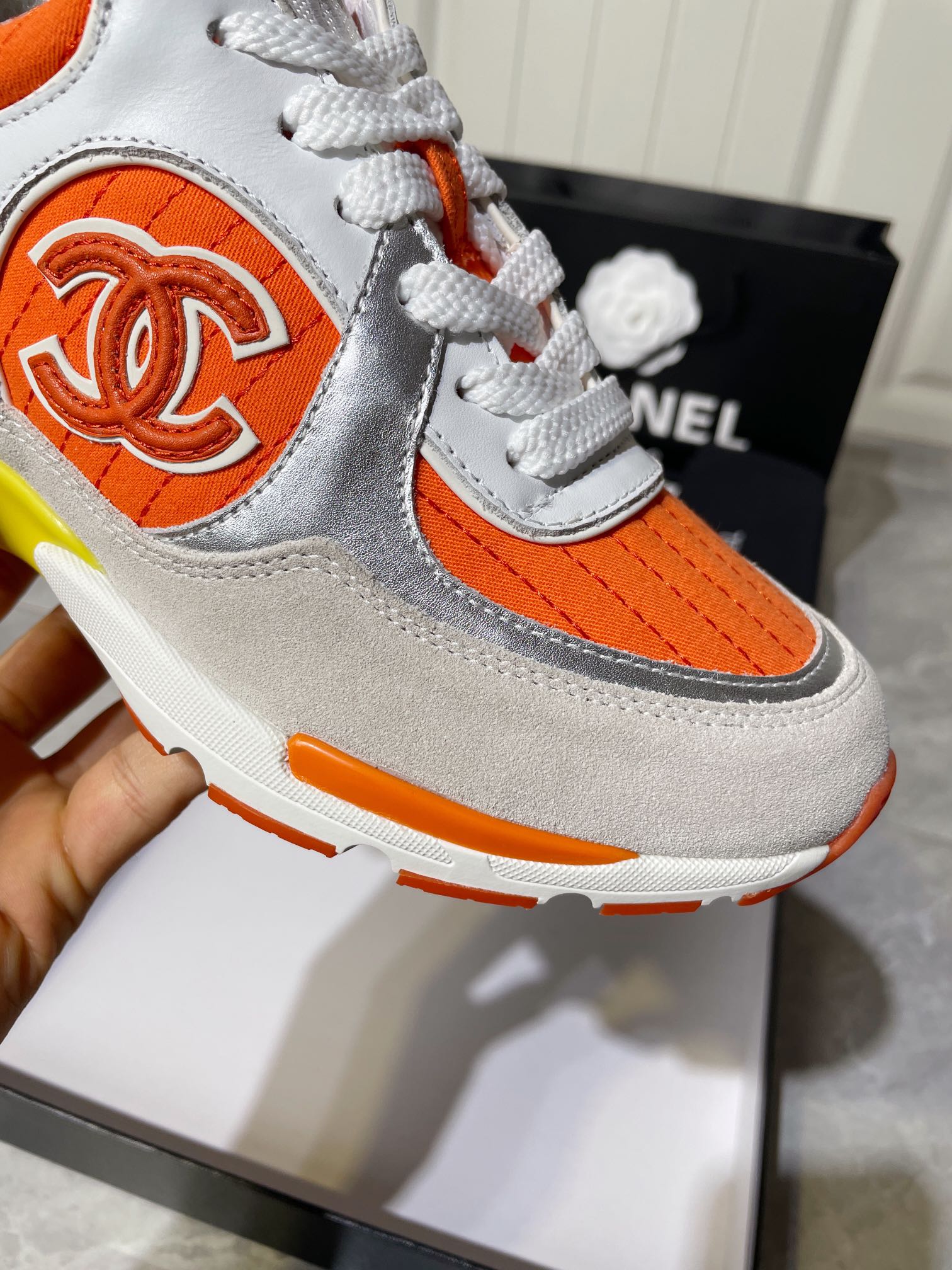 Chanel Women's Sneakers In Fabric Orange For Women - Soul Replicas