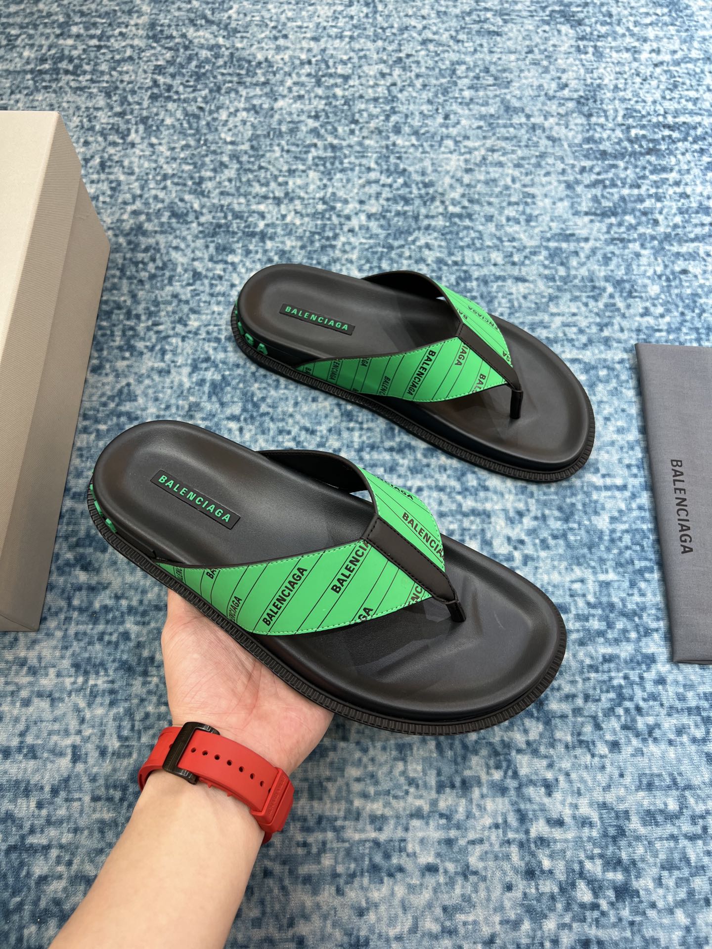 Balenciaga Slide Sandal Black/Green For Women - Soul Replicas