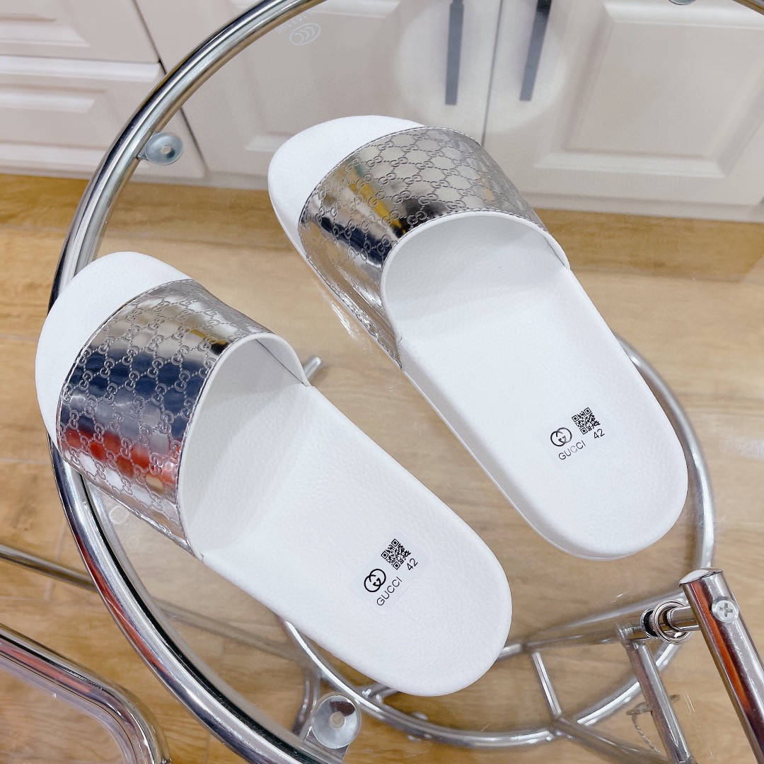 Gucci Women's Gucci Slide Sandal White Silver For Women 407345 - Soul Replicas