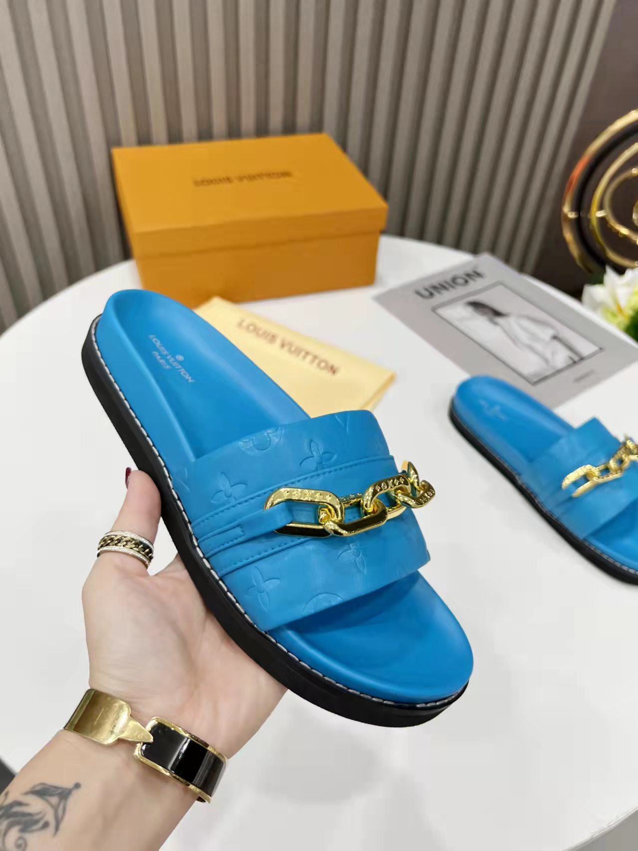 Louis Vuitton Sunset Flat Comfort Mule Blue For Women LV - Soul Replicas
