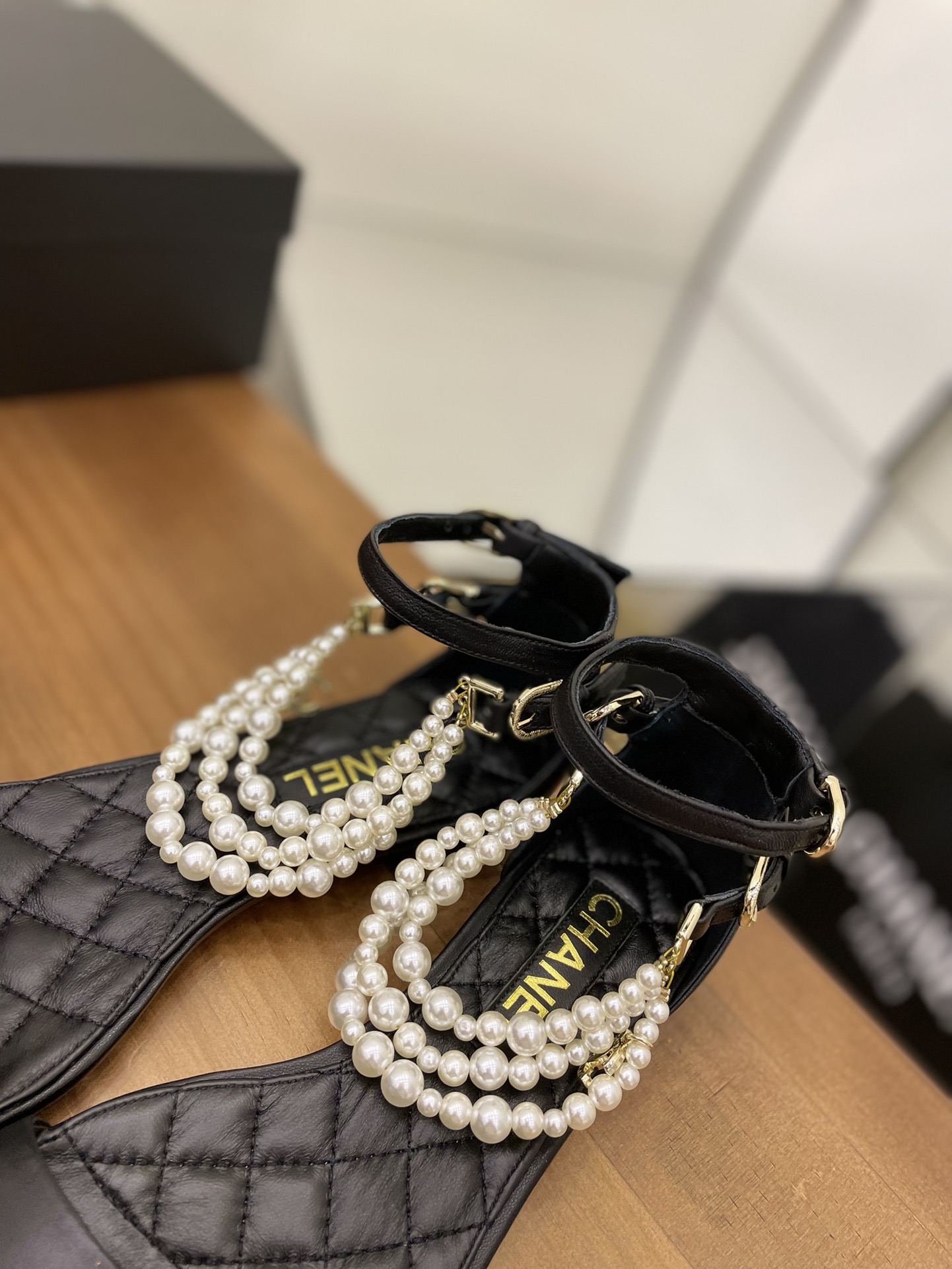 Chanel Women's Sandals With Imitation Pearls Black For Women - Soul Replicas