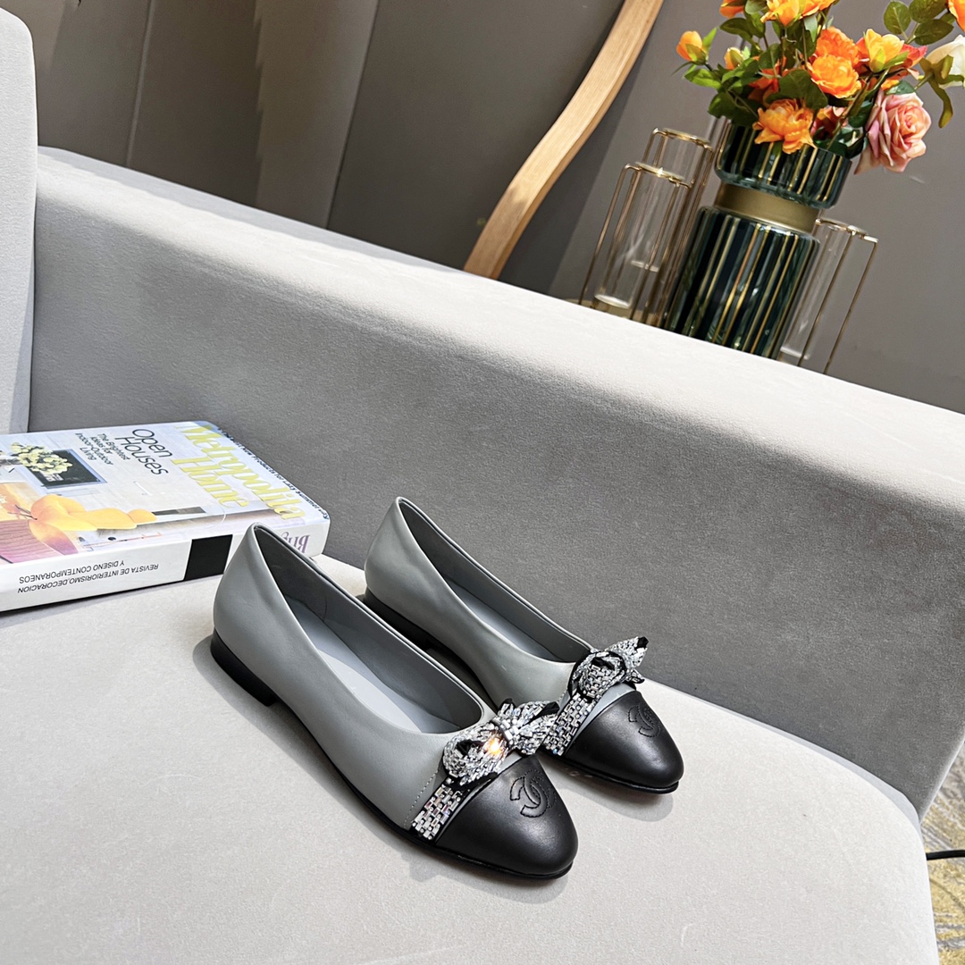 Chanel Women's Ballerinas Gray For Women - Soul Replicas