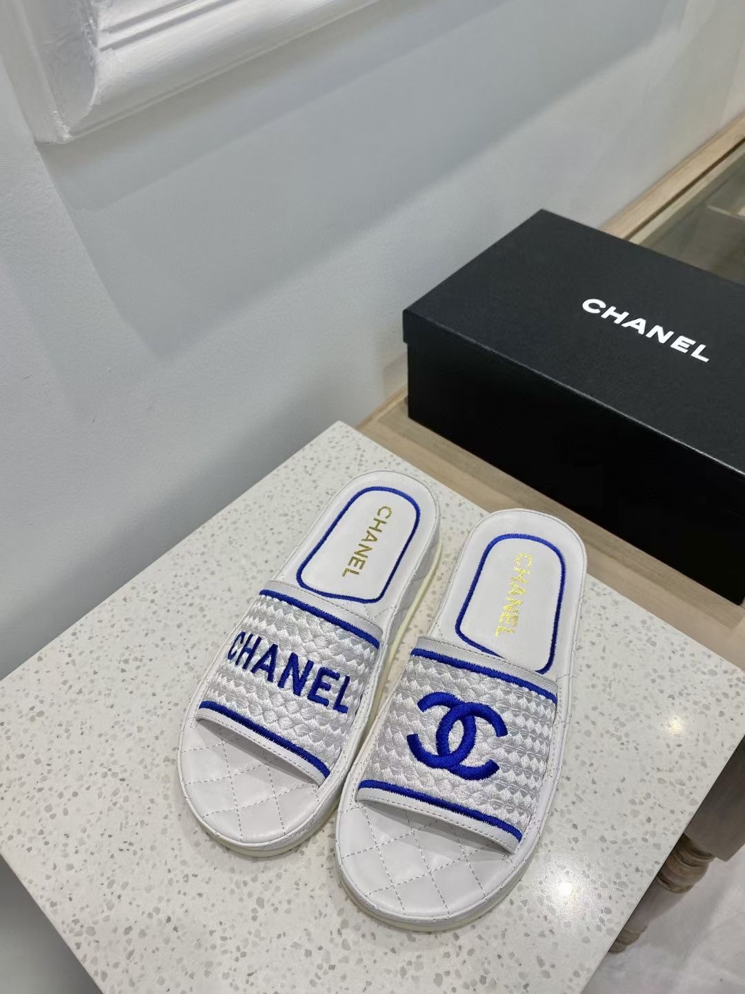 Chanel Women's Mules Blue And White For Women - Soul Replicas