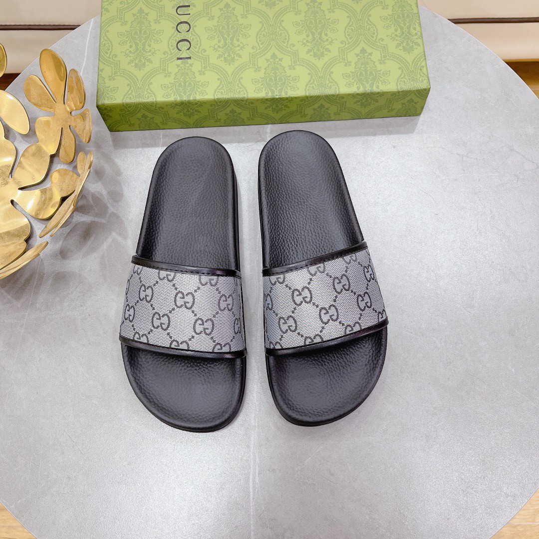 Gucci Women's Gucci Slide Sandal Black And Gray For Women 407345 - Soul Replicas