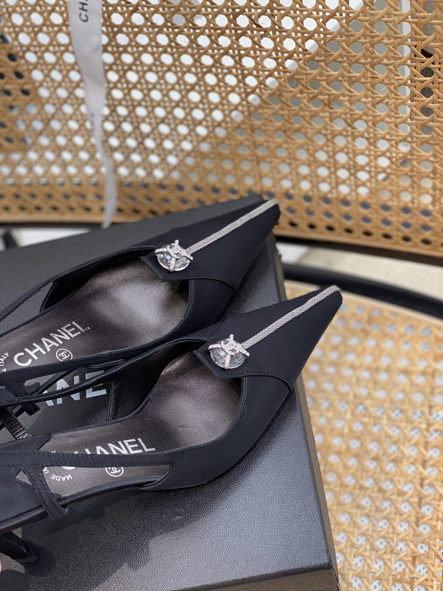 Chanel Women's Pumps Heels Satin Black For Women 3in/7.6cm - Soul Replicas