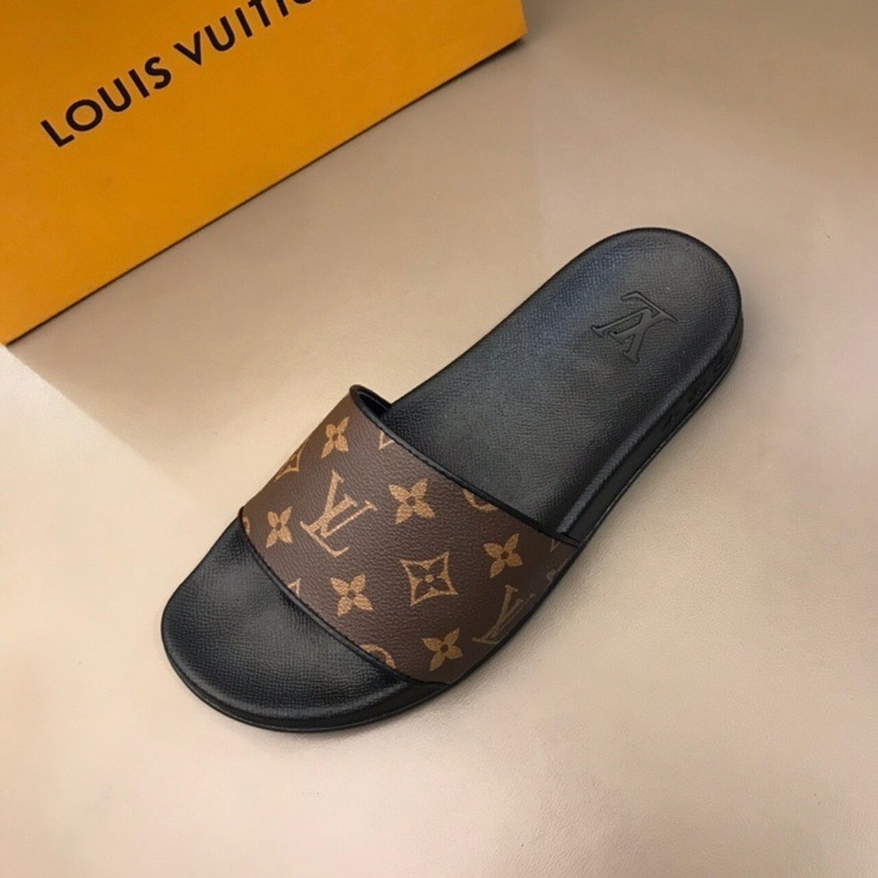 Louis Vuitton Waterfront Mule Monogram Rubber Brown For Men LV 1A3PSD - Soul Replicas
