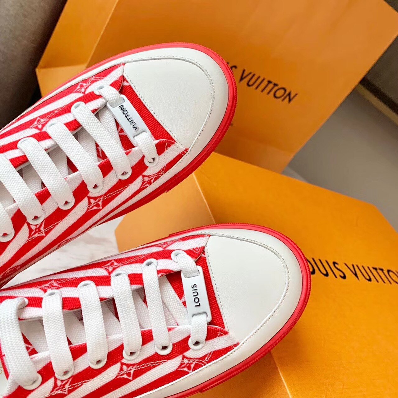 Louis Vuitton Escale Stellar Sneaker Cotton Canvas Red For Women LV - Soul Replicas
