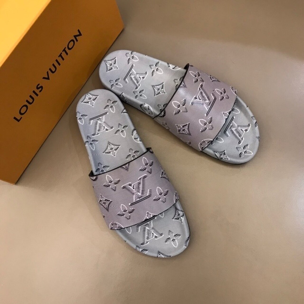 Louis Vuitton Waterfront Mule Monogram Embossed Metallic Rubber Gray For Women LV - Soul Replicas