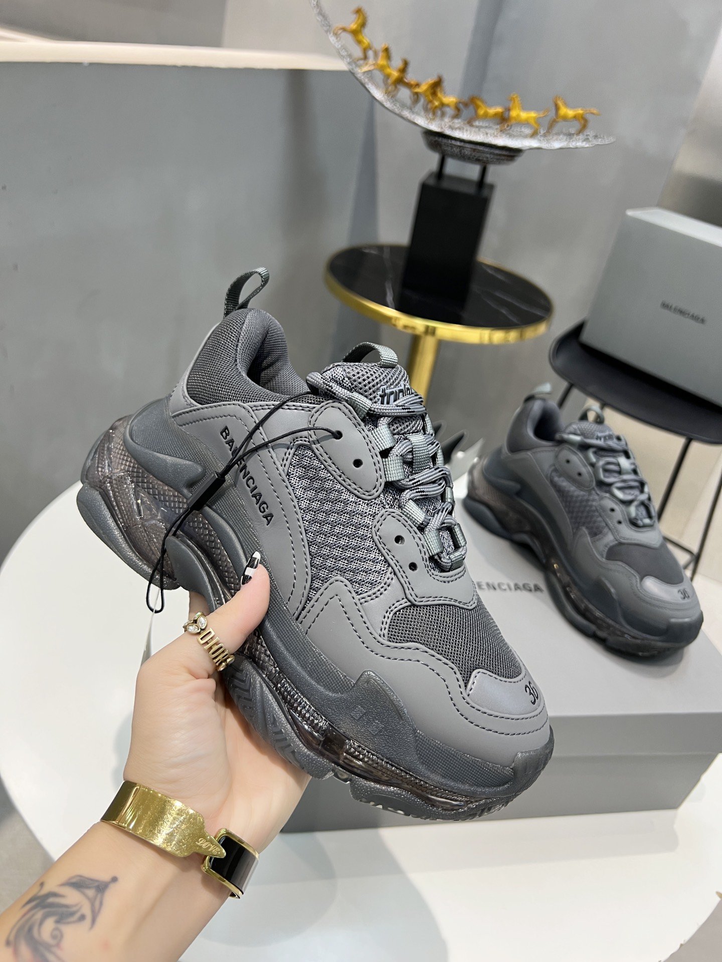 Balenciaga Triple S Trainers Clear Sole Grey For Women - Soul Replicas