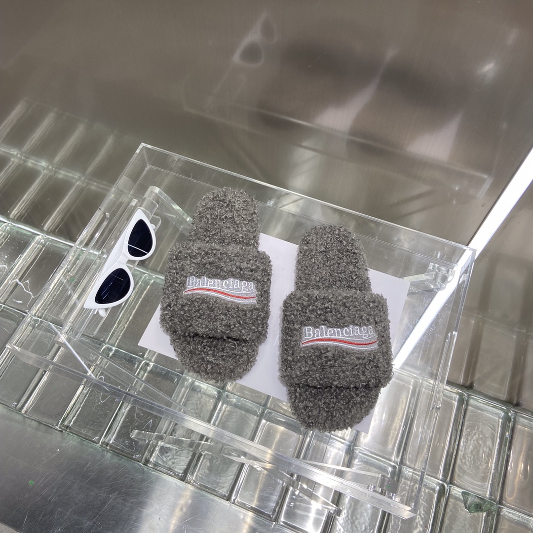 Balenciaga Furry Slide Sandal Grey For Women - Soul Replicas