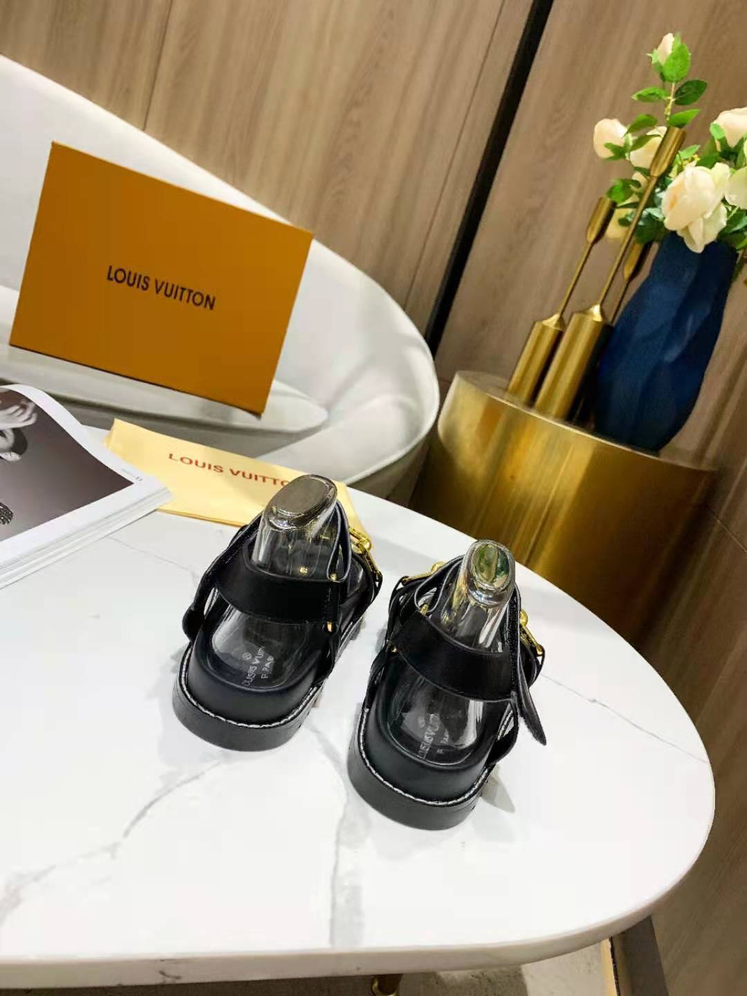 Louis Vuitton Paseo Flat Comfort Sandal Monogram Denim Black For Women LV - Soul Replicas