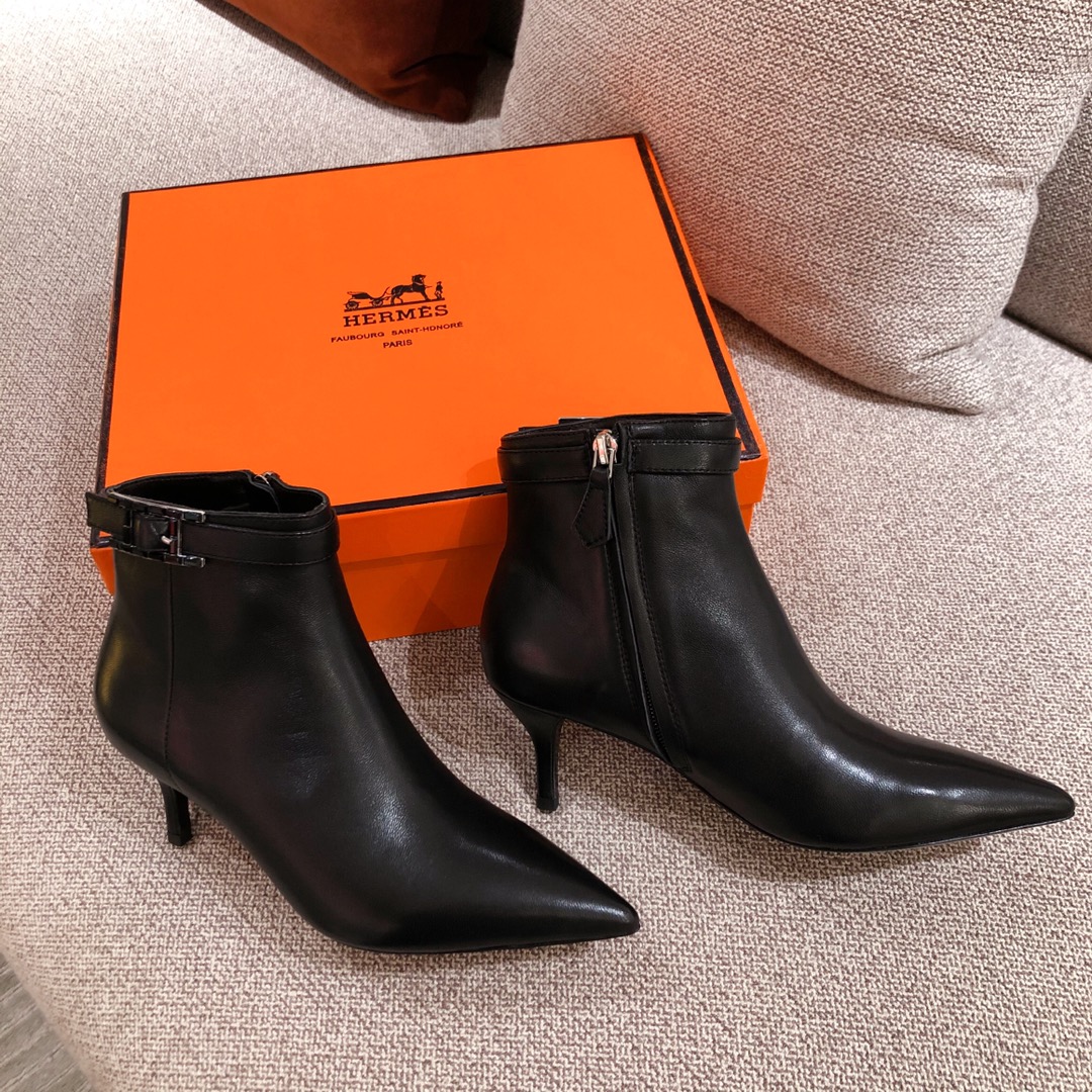 Hermes Blanche Ankle Boots Black For Women 2.4in/6cm - Soul Replicas