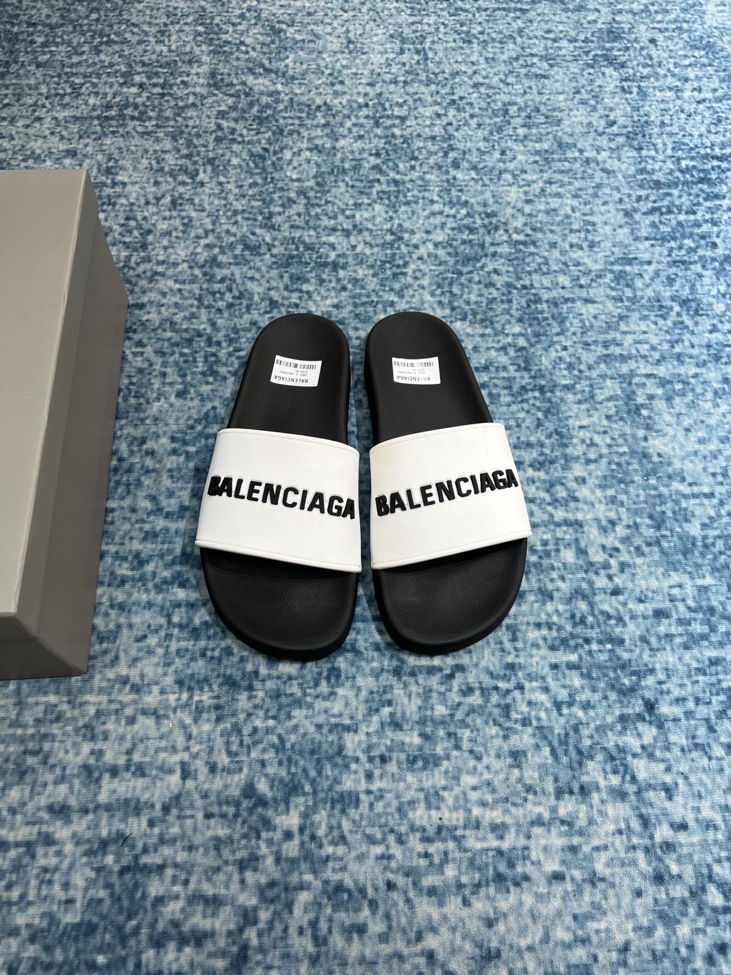 Balenciaga Pool Slide Sandal White/Black For Women - Soul Replicas
