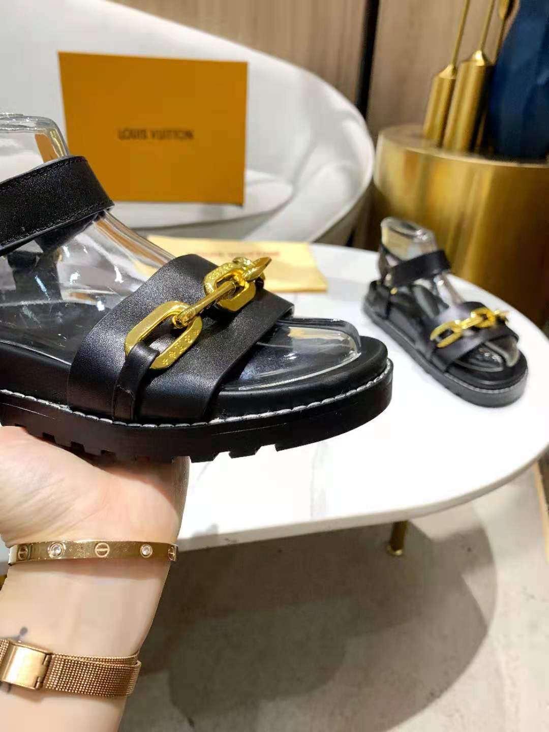 Louis Vuitton Paseo Flat Comfort Sandal Monogram Denim Black For Women LV - Soul Replicas