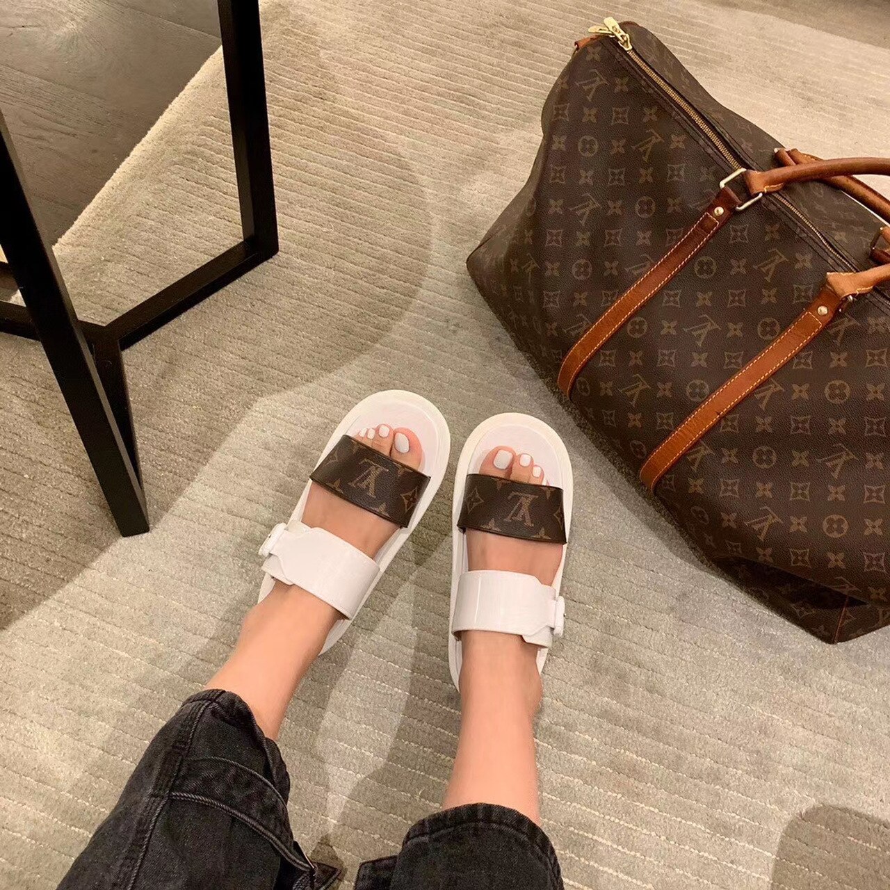 Louis Vuitton Sunbath Flat Mule Rubber White/Brown For Women LV 1A66X6 - Soul Replicas