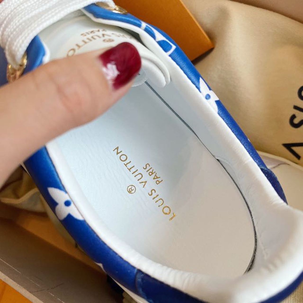 Louis Vuitton Time Out Sneaker Patent Monogram Canvas Blue For Women LV - Soul Replicas