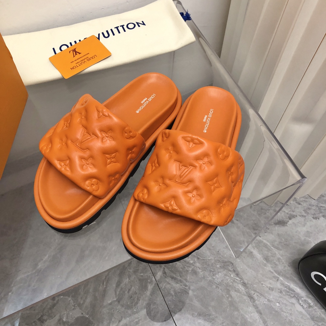 Louis Vuitton Women's Pool Pillow Flat Comfort Mule Orange For Women LV - Soul Replicas