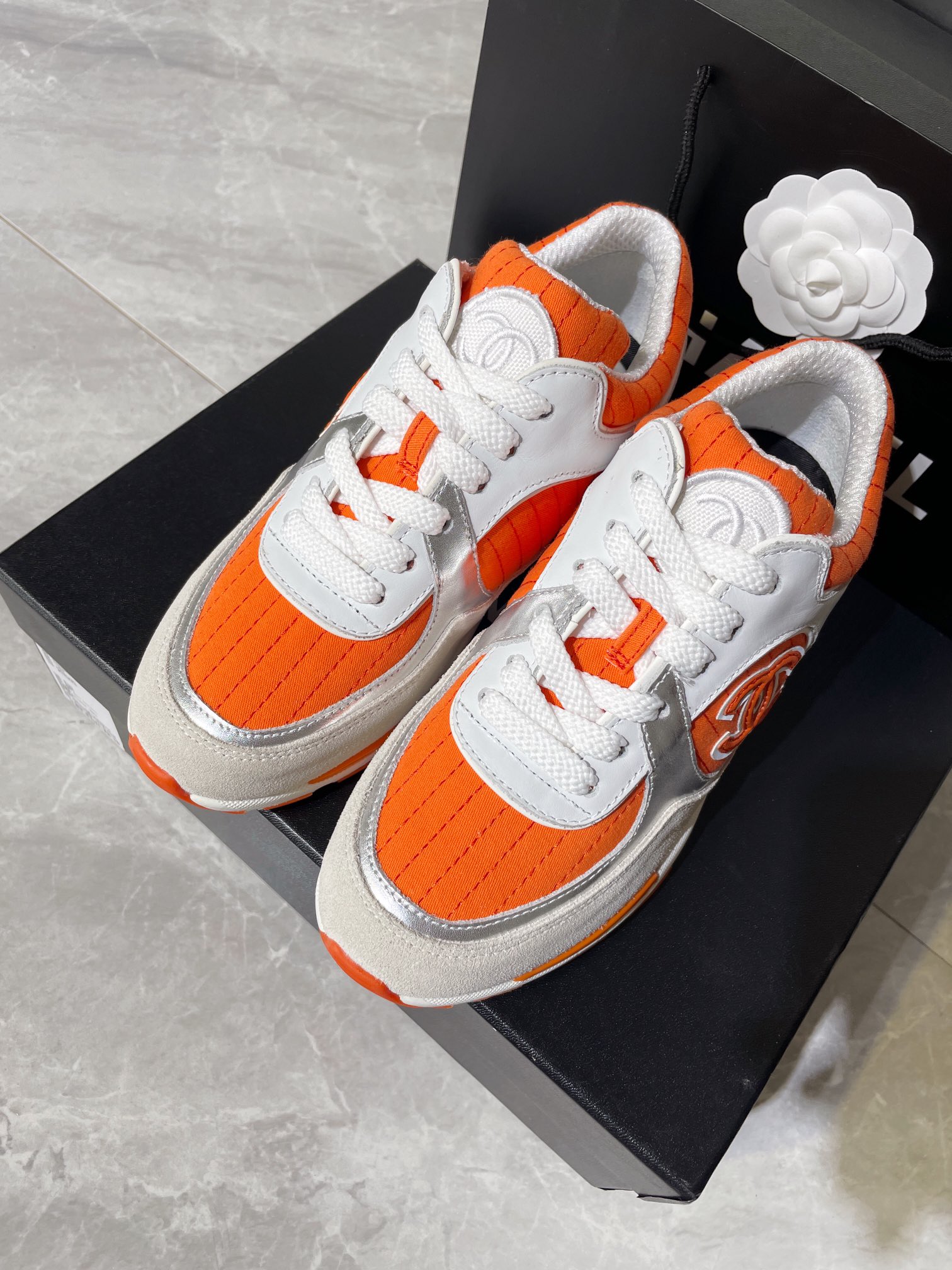 Chanel Women's Sneakers In Fabric Orange For Women - Soul Replicas