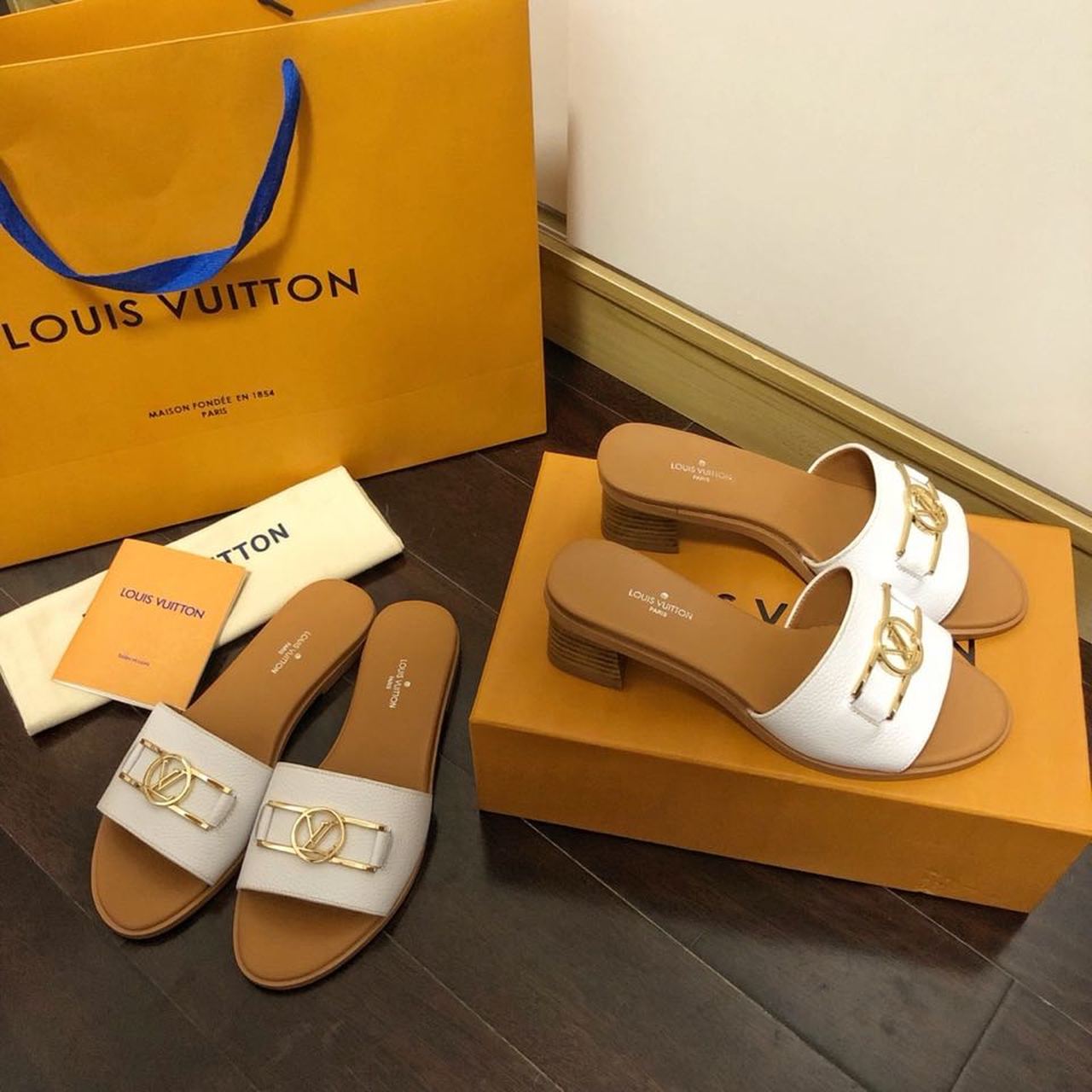 Louis Vuitton Lock It Mule White/Brown For Women LV - Soul Replicas