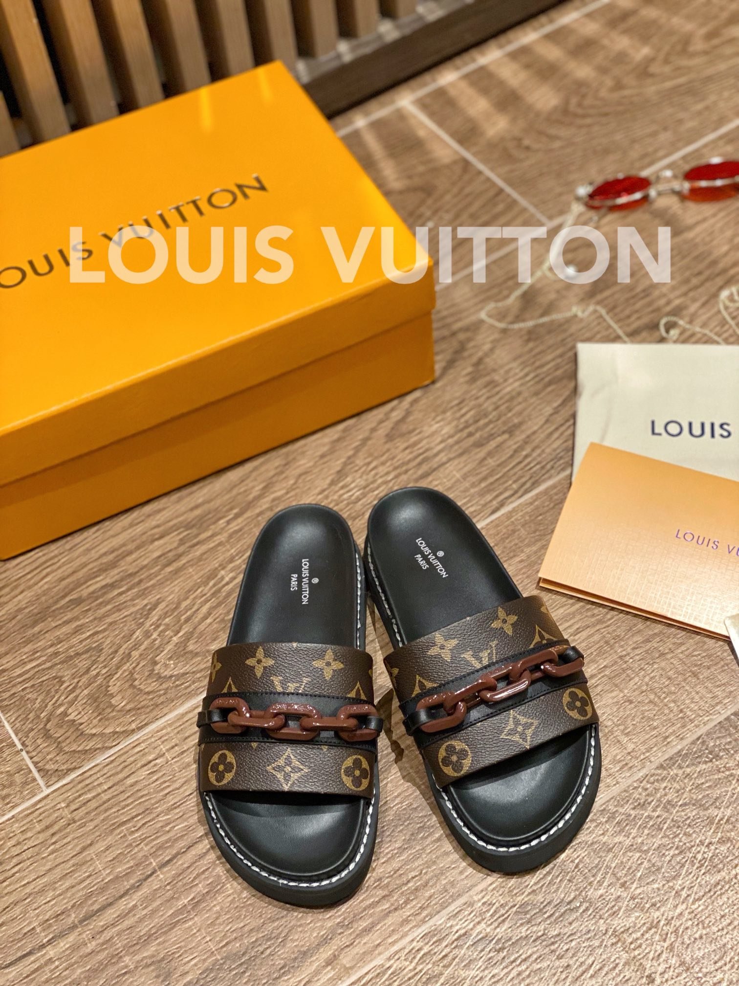 Louis Vuitton Sunset Flat Comfort Mule Black/Brown For Women LV - Soul Replicas
