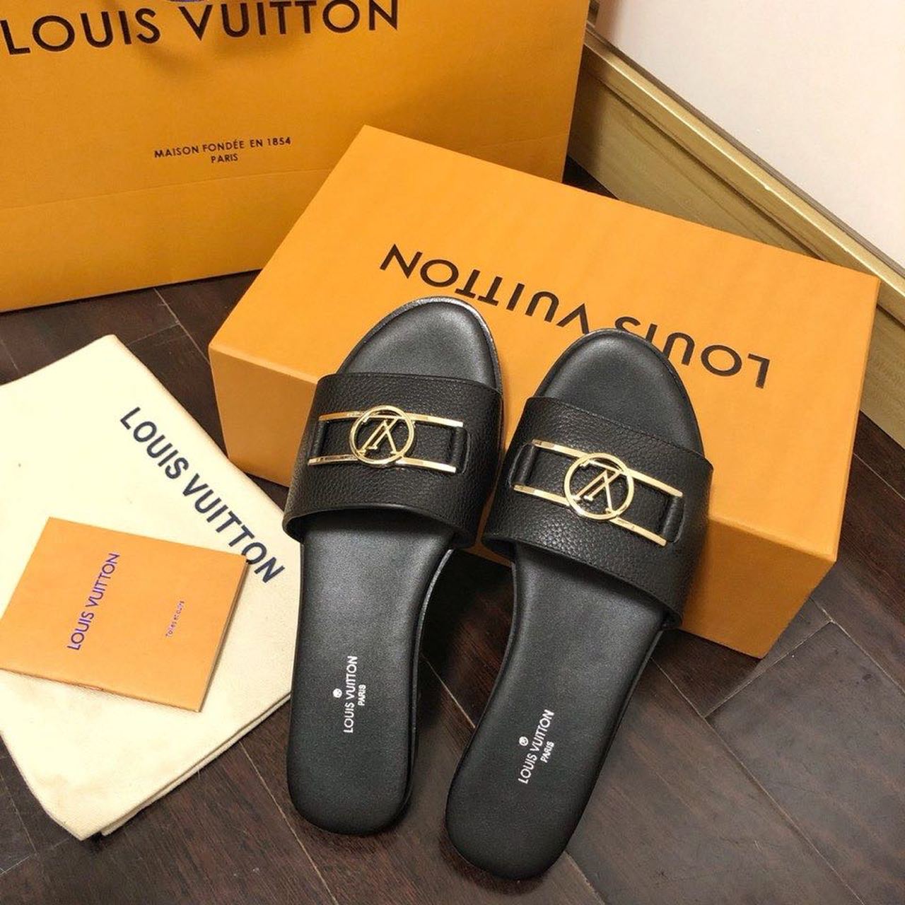 Louis Vuitton Lock It Flat Mule Black For Women LV 1A64YT - Soul Replicas